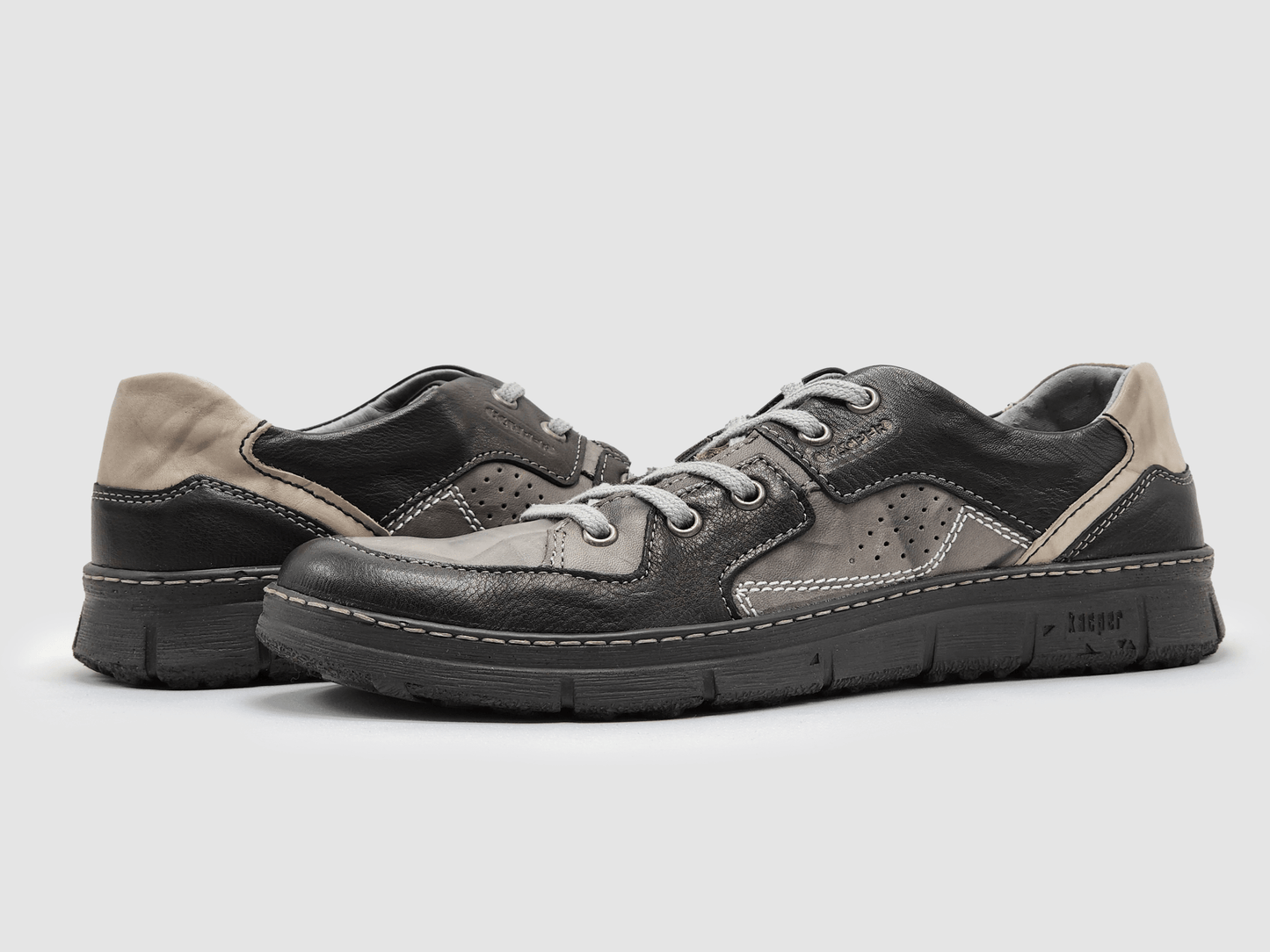 Men's Everyday Leather Shoes - Black/Grey - Euro Shoe House