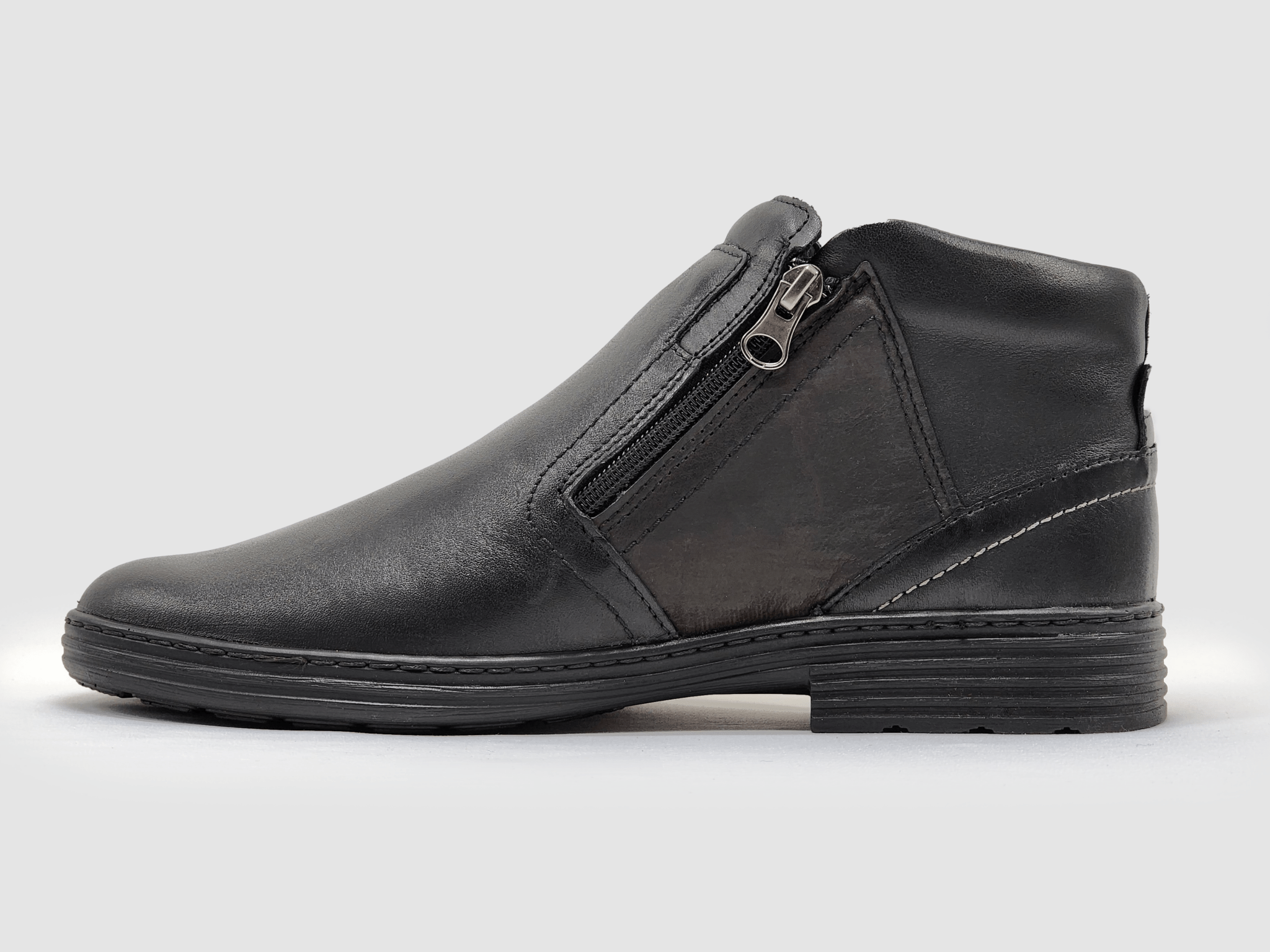 Men's Modern Thick Wool-Lined Laceless Zip-Up Leather Boots - Black Euro Shoe House Men's Modern Thick Wool-Lined Laceless Zip-Up Leather Boots - Black Euro Shoe House