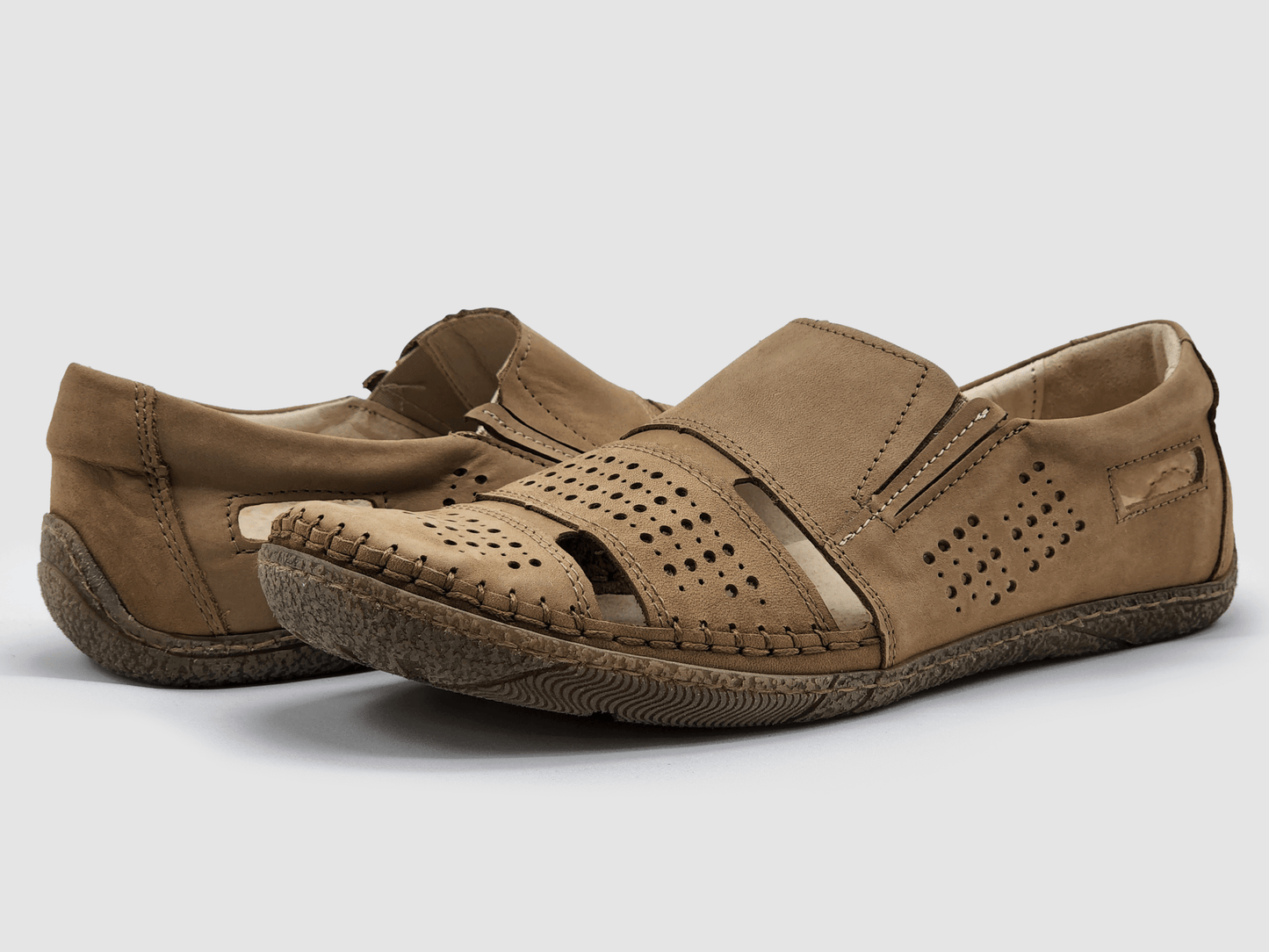 Men's Vacation Leather Sandals - Beige - Euro Shoe House