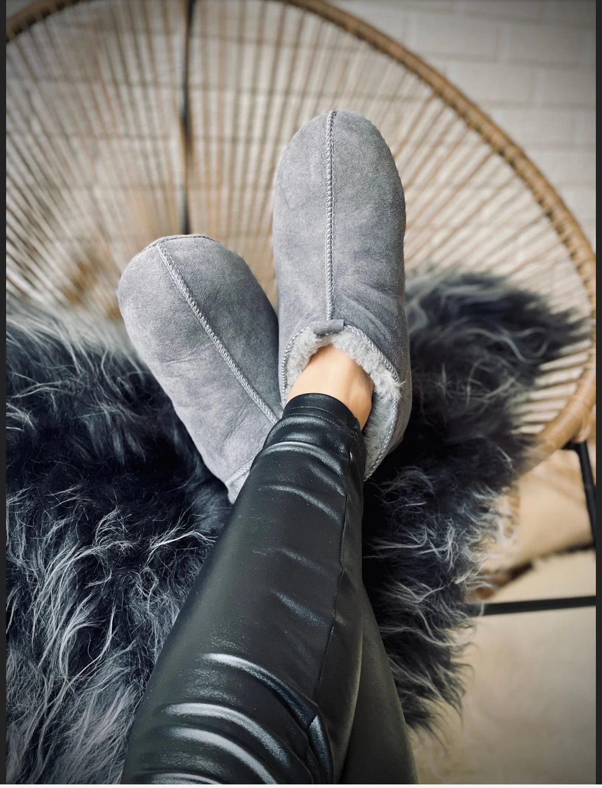 Unisex Mikolaj Sheepskin Slippers - Grey - Euro Shoe House