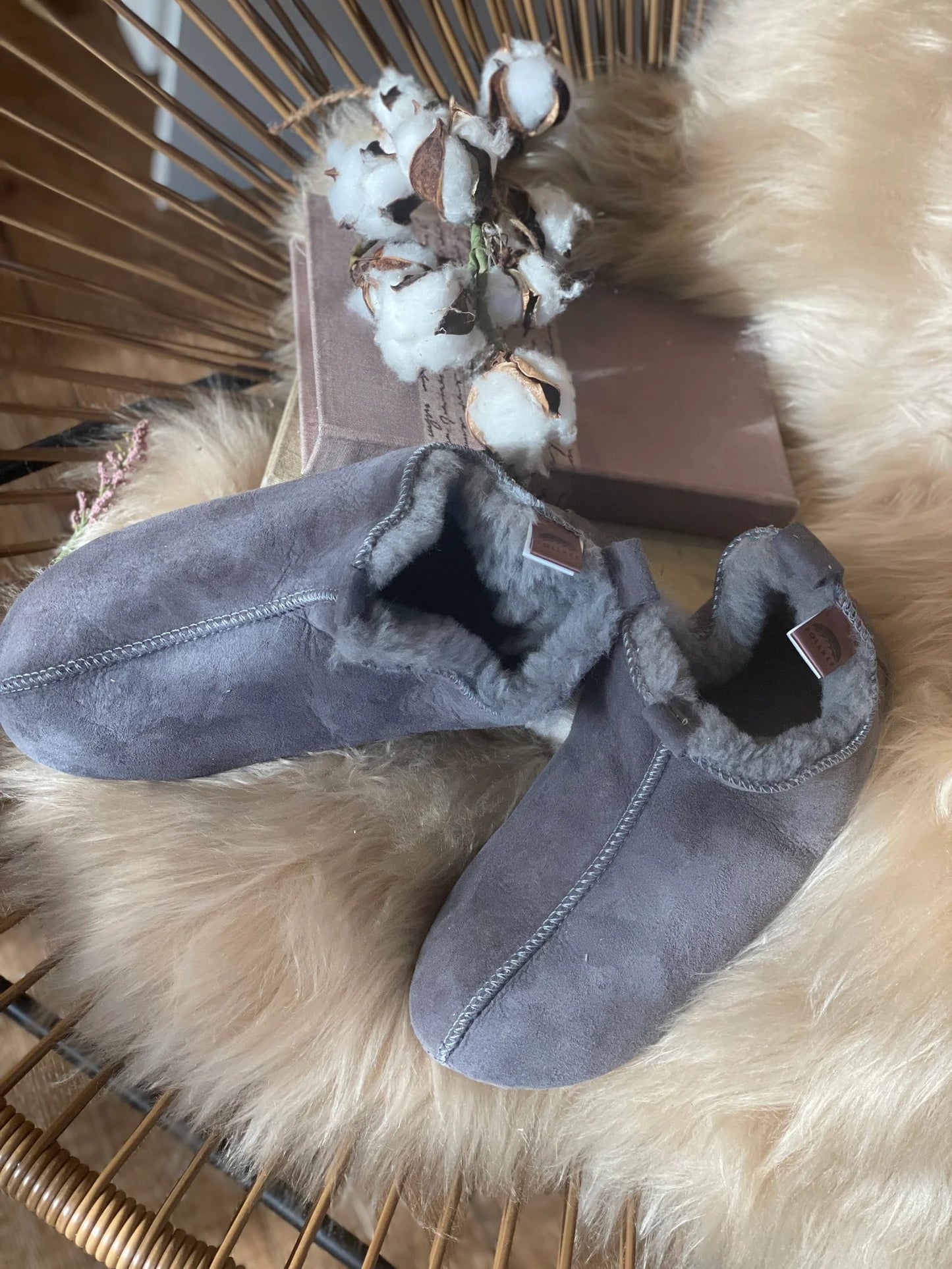 Unisex Mikolaj Sheepskin Slippers - Grey - Euro Shoe House