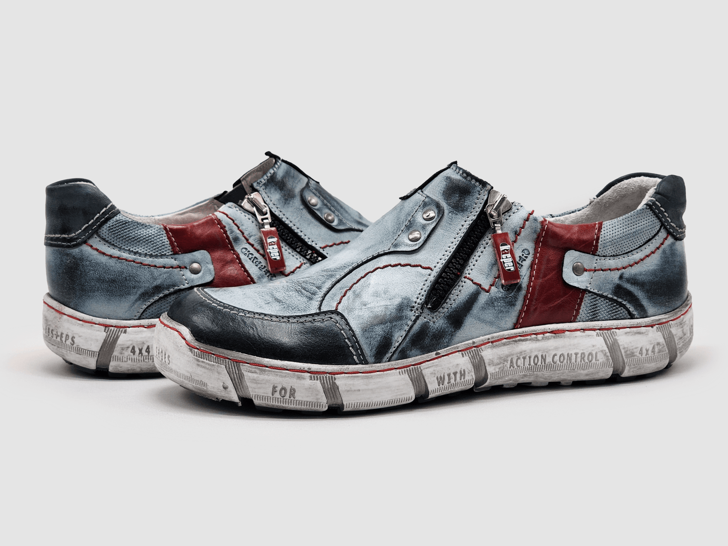 Women's Action Zip - Up Leather Shoes - Blue - Euro Shoe House