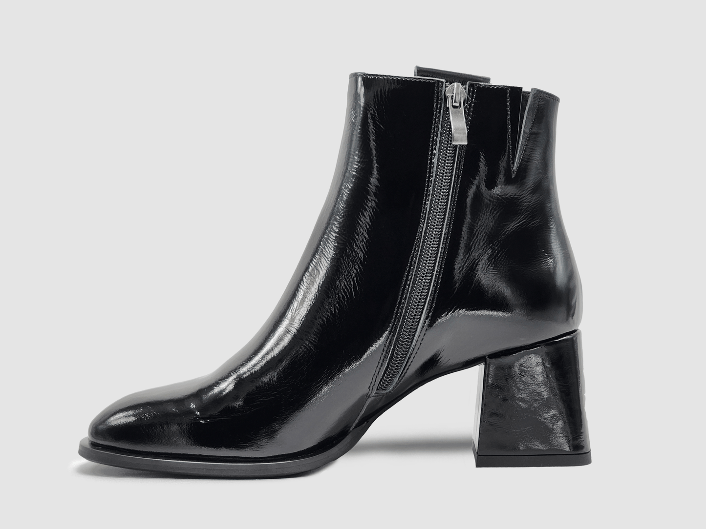 Women's AGA Karolina Leather Booties - Shiny Black - Euro Shoe House