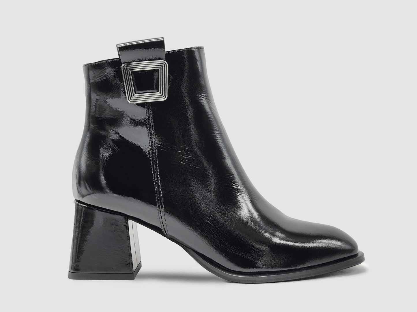 Women's AGA Karolina Leather Booties - Shiny Black - Euro Shoe House