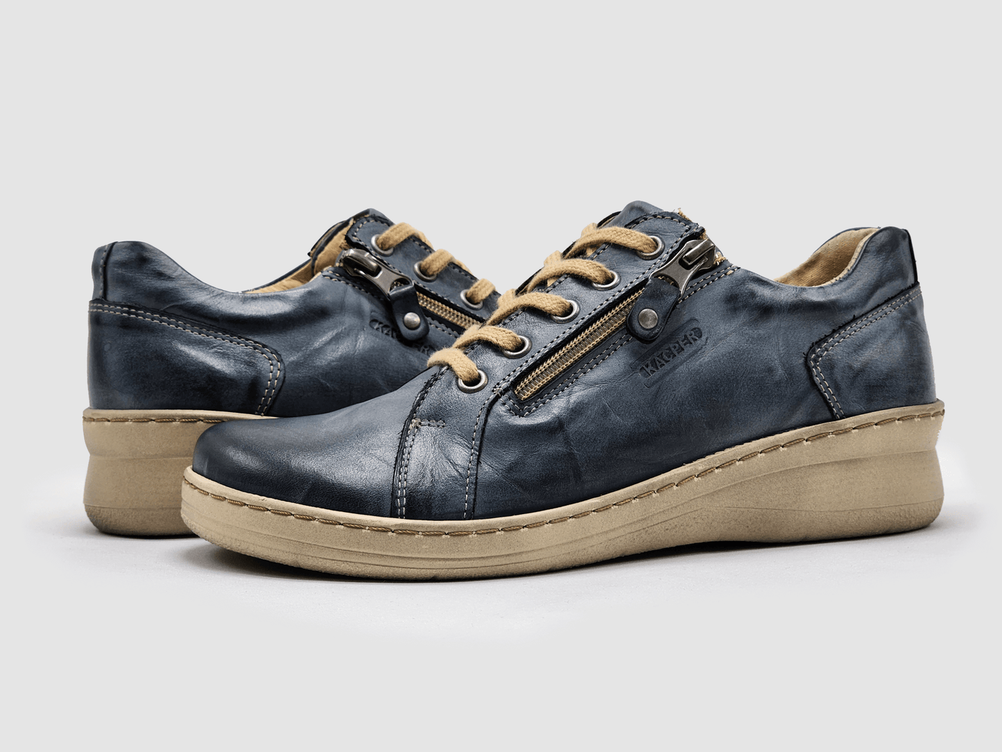 Women's Dr Wellness Zip - Up Leather Shoes - Blue - Euro Shoe House