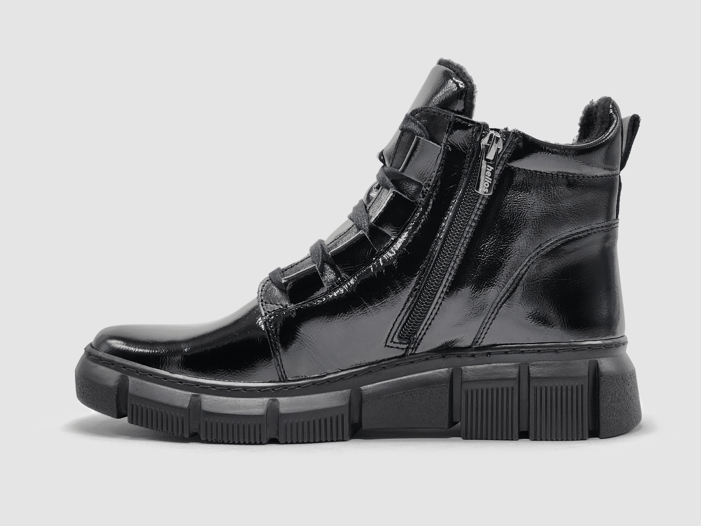Women's Helios Ino Fleece - Lined Zip - Up Leather Boots - Gloss Black - Euro Shoe House