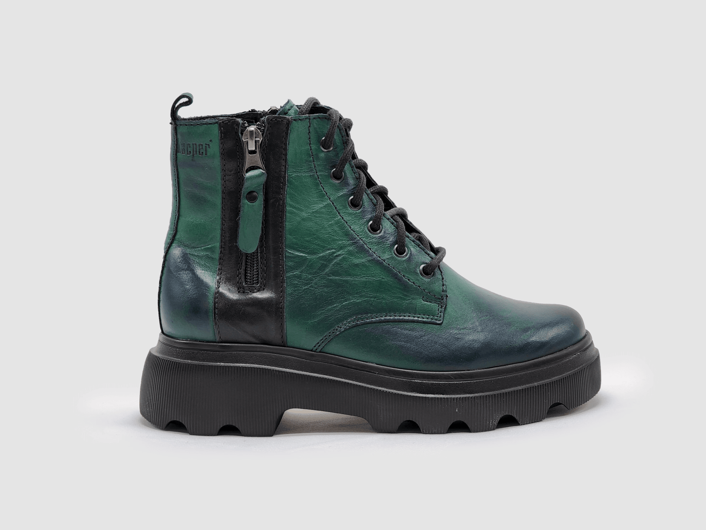 Women's Modern Lined Zip - Up Leather Boots - Green - Euro Shoe House
