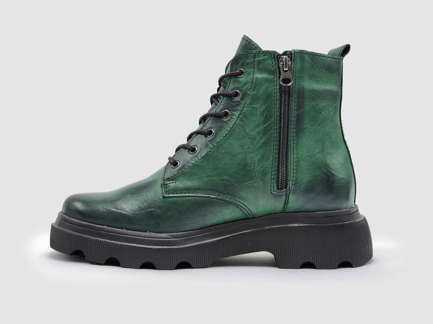 Women's Modern Lined Zip - Up Leather Boots - Green - Euro Shoe House