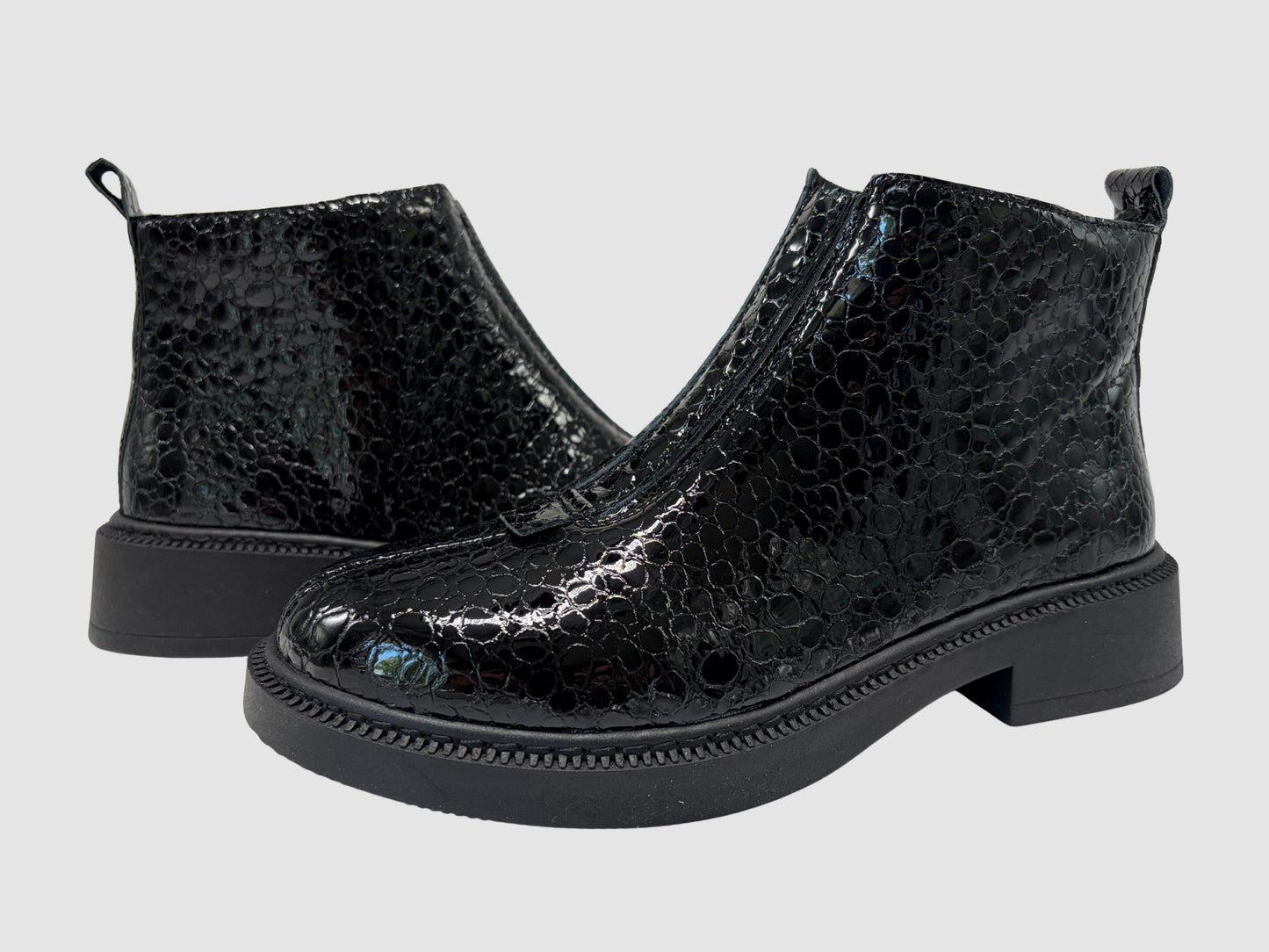 Women's Noir Leather Boots - Crocodile/Black - Euro Shoe House