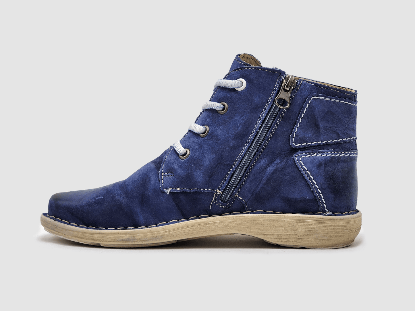 Women's Old - Fashioned Zip - Up Leather Boots - Blue - Euro Shoe House