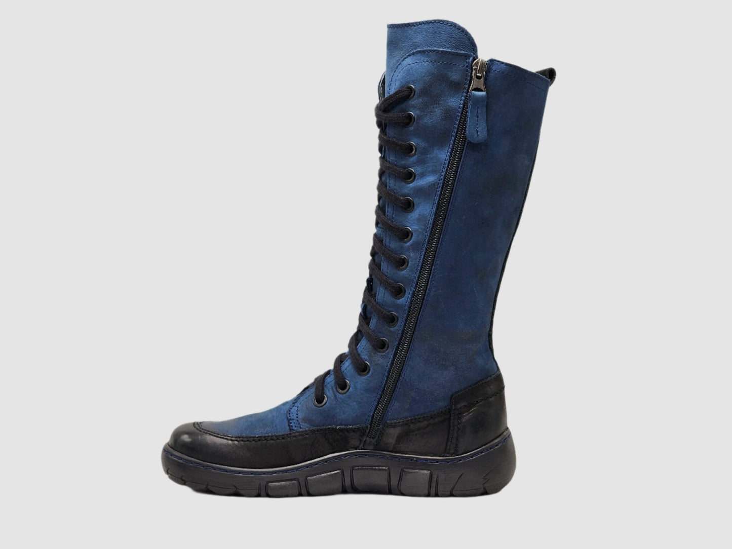 Women's Original Tall Thick Wool - Lined Zip - Up Leather Boots - Blue - Euro Shoe House