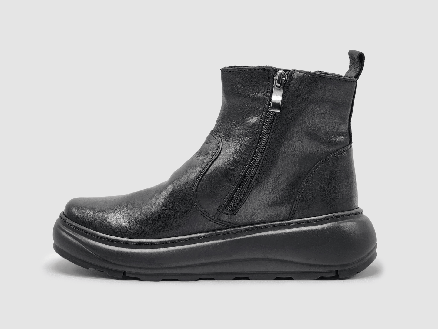 Women's Retro Laceless Wool - Lined Zip - Up Leather Boots - Black - Euro Shoe House