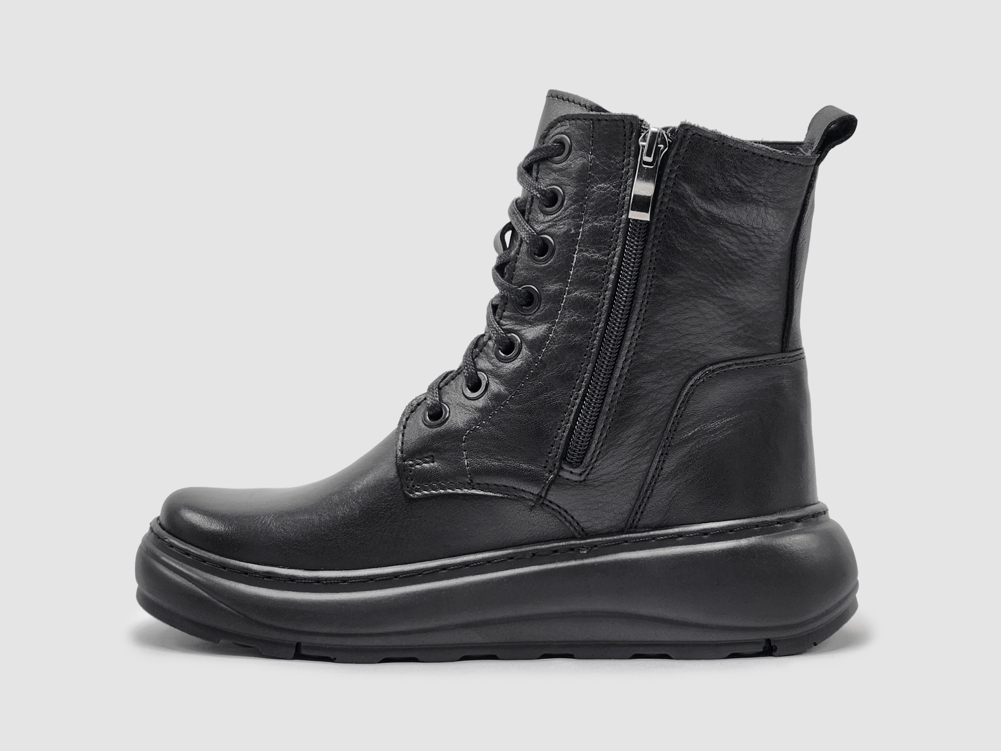 Women's Retro Wool - Lined Zip - Up Leather Boots - Black - Euro Shoe House