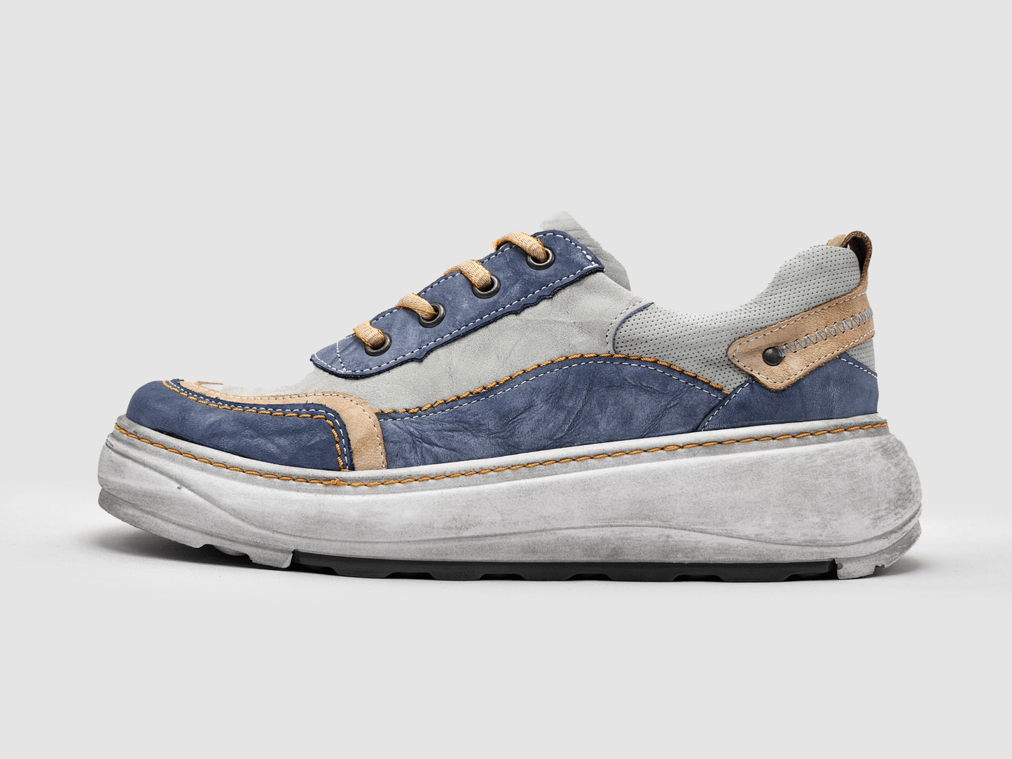 Women's Retro Zip - Up Leather Shoes - Blue/Pink - Euro Shoe House
