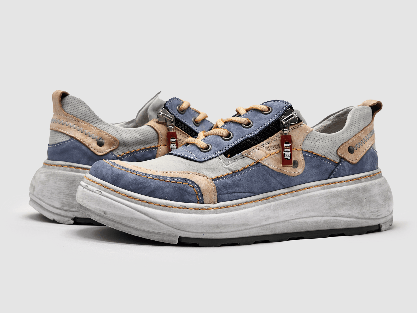 Women's Retro Zip - Up Leather Shoes - Blue/Pink - Euro Shoe House