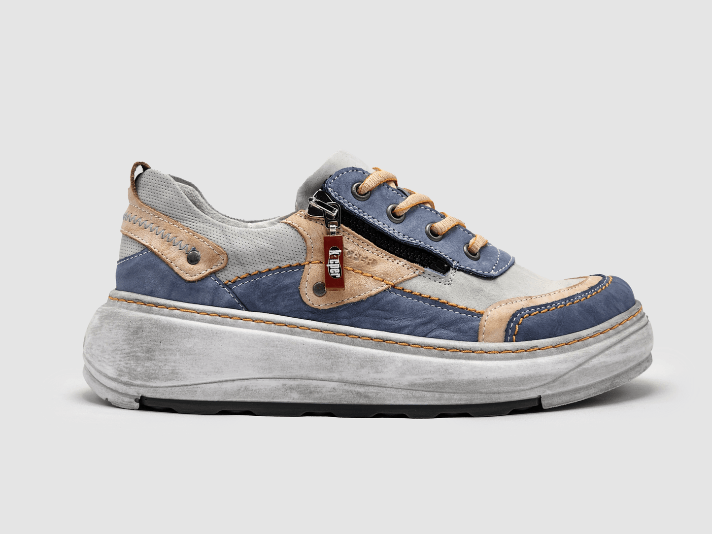 Women's Retro Zip - Up Leather Shoes - Blue/Pink - Euro Shoe House