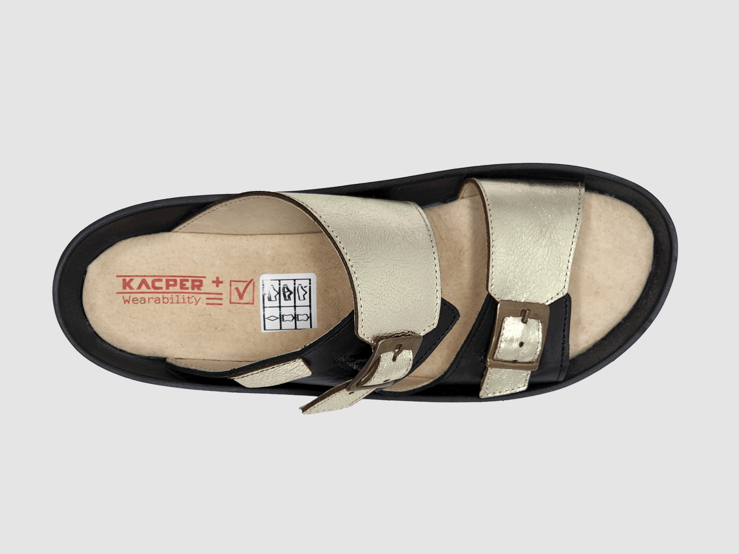 Women's Signature Leather Sandals - Black & Gold - Euro Shoe House