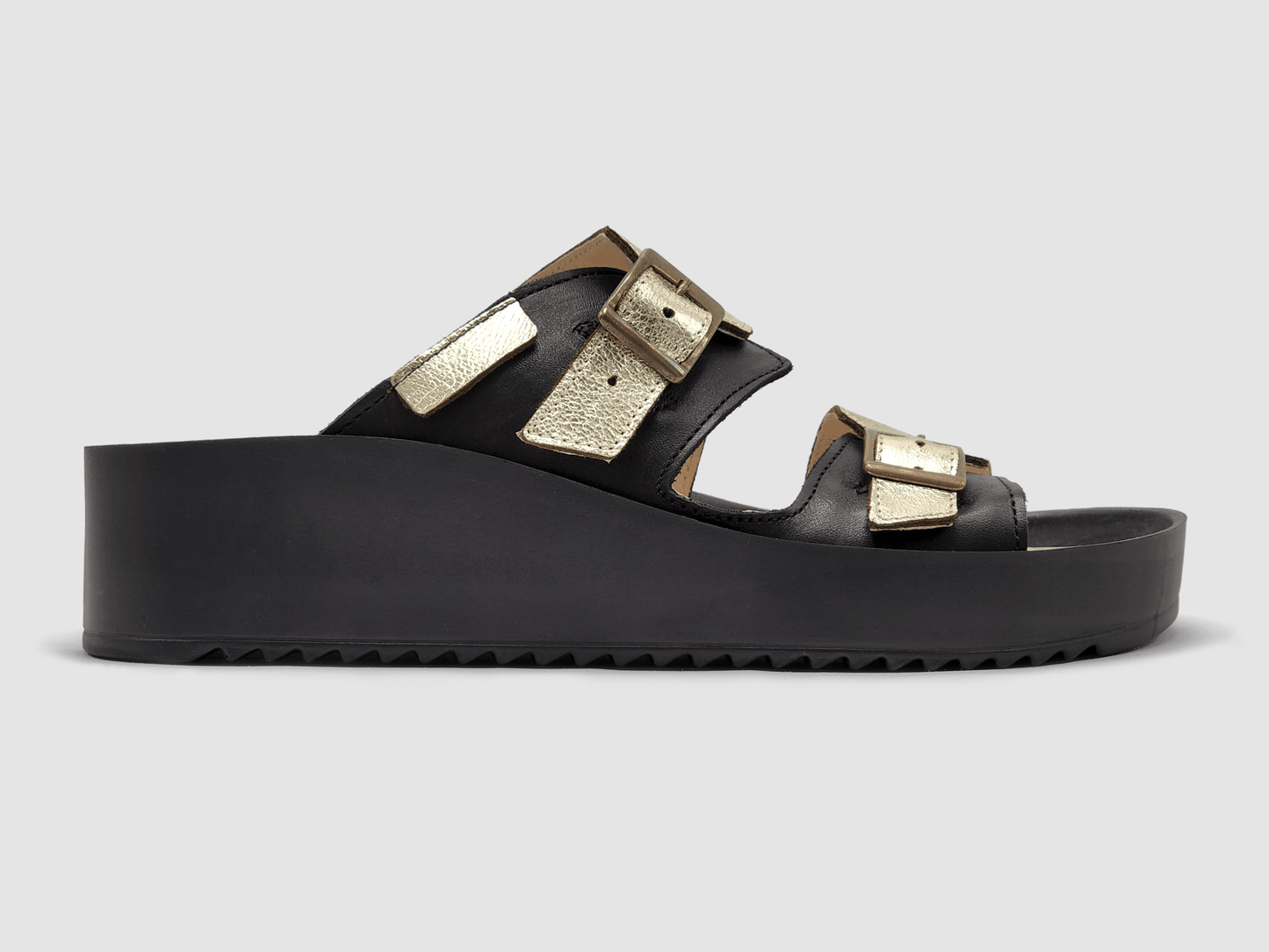 Women's Signature Leather Sandals - Black & Gold - Euro Shoe House
