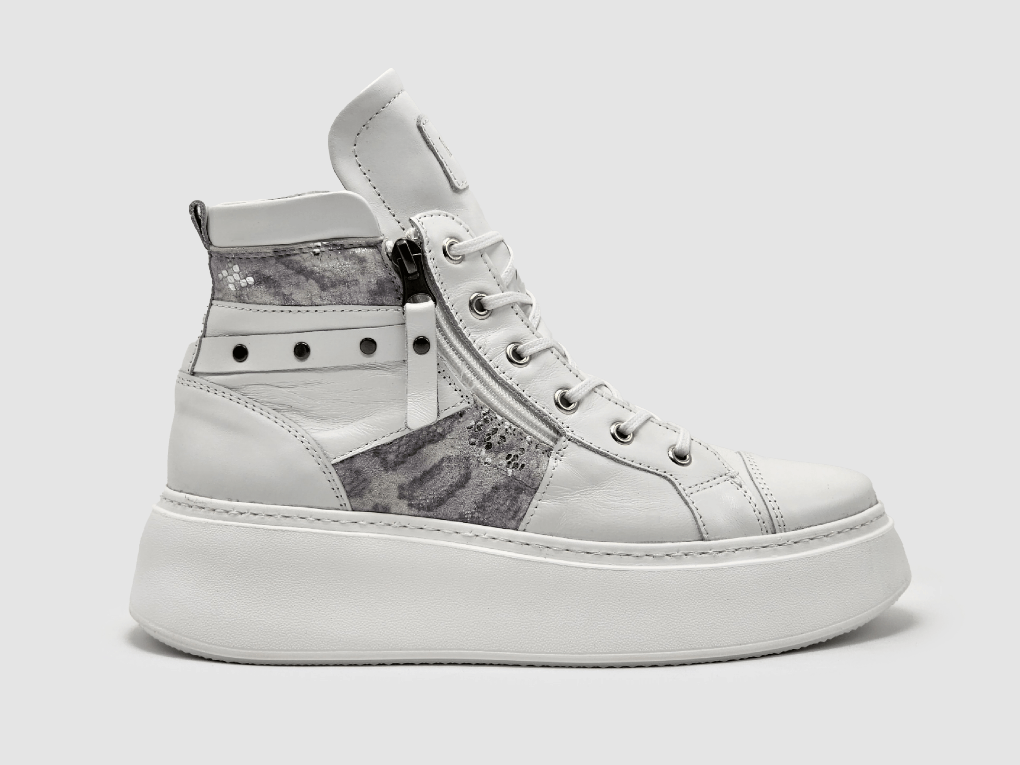 Women's Tall Zip-Up Leather Sneakers White