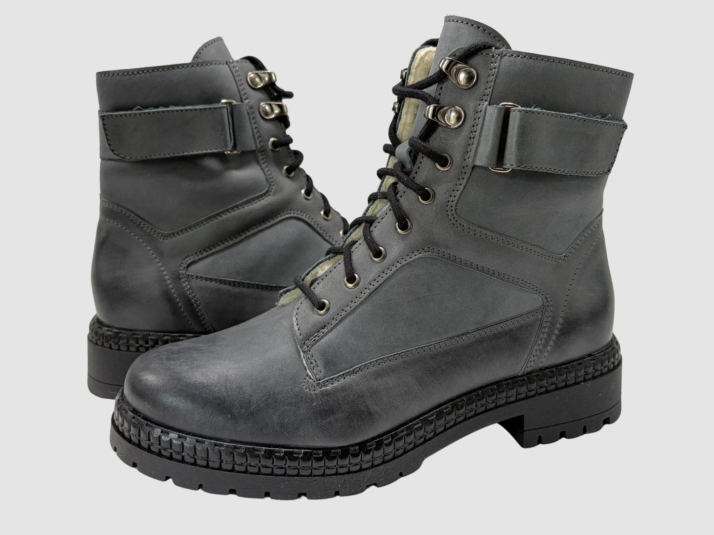 Women's Vale Leather Boots - Grey - Euro Shoe House