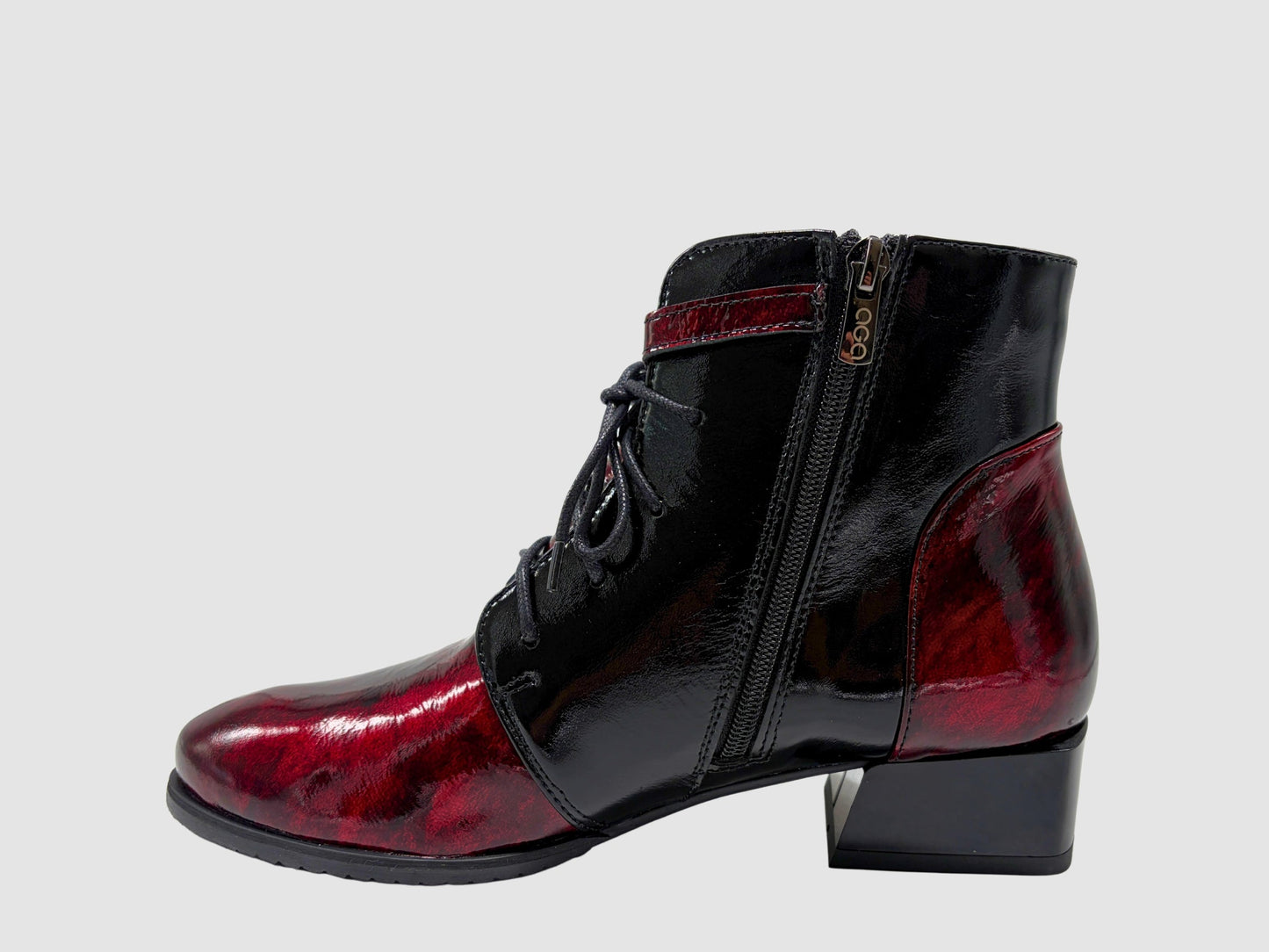 Women's Violetta Leather Booties - Black/Red - Euro Shoe House