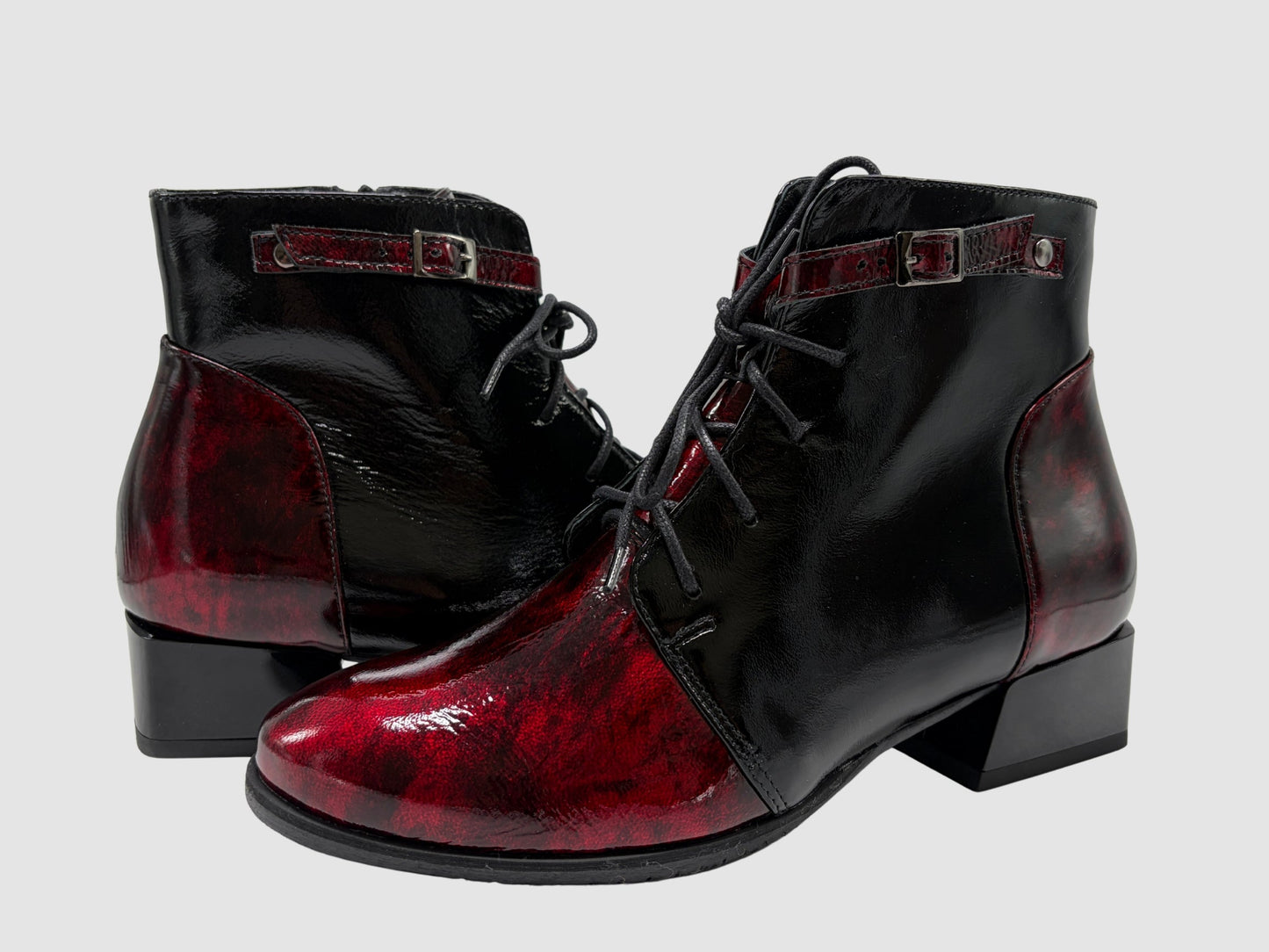 Women's Violetta Leather Booties - Black/Red - Euro Shoe House
