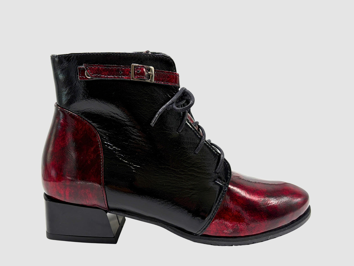 Women's Violetta Leather Booties - Black/Red - Euro Shoe House