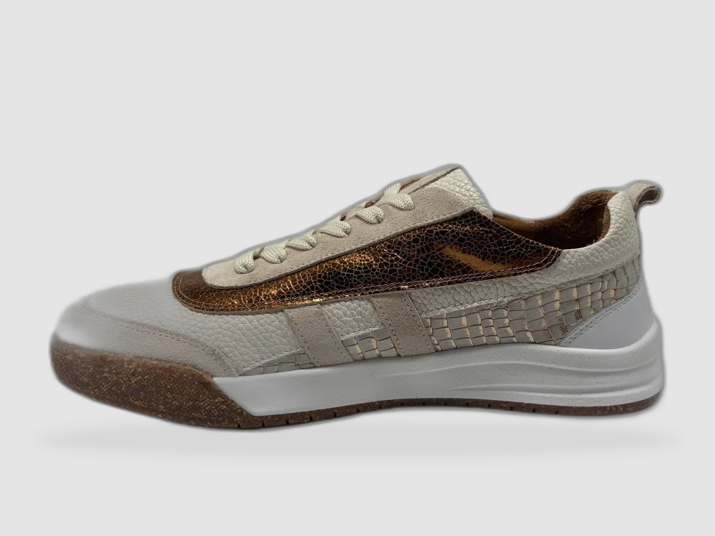 Women's Rue Leather Sneaker Beige Cheetah - Side Left View