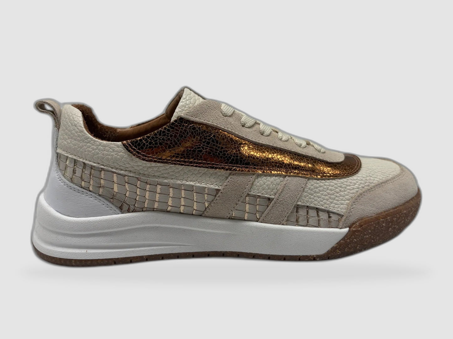 Women's Rue Leather Sneaker Beige Cheetah - Side Right View