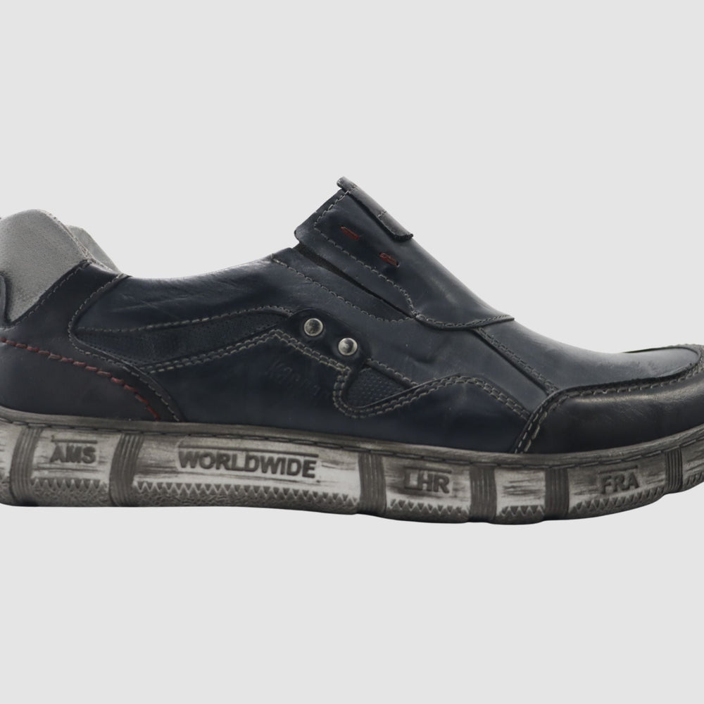 Men's Comfort Slip - On Leather Shoes - Blue/Grey - Euro Shoe House