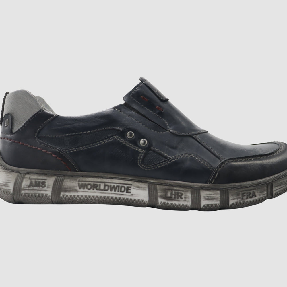 Men's Comfort Slip - On Leather Shoes - Blue/Grey - Euro Shoe House