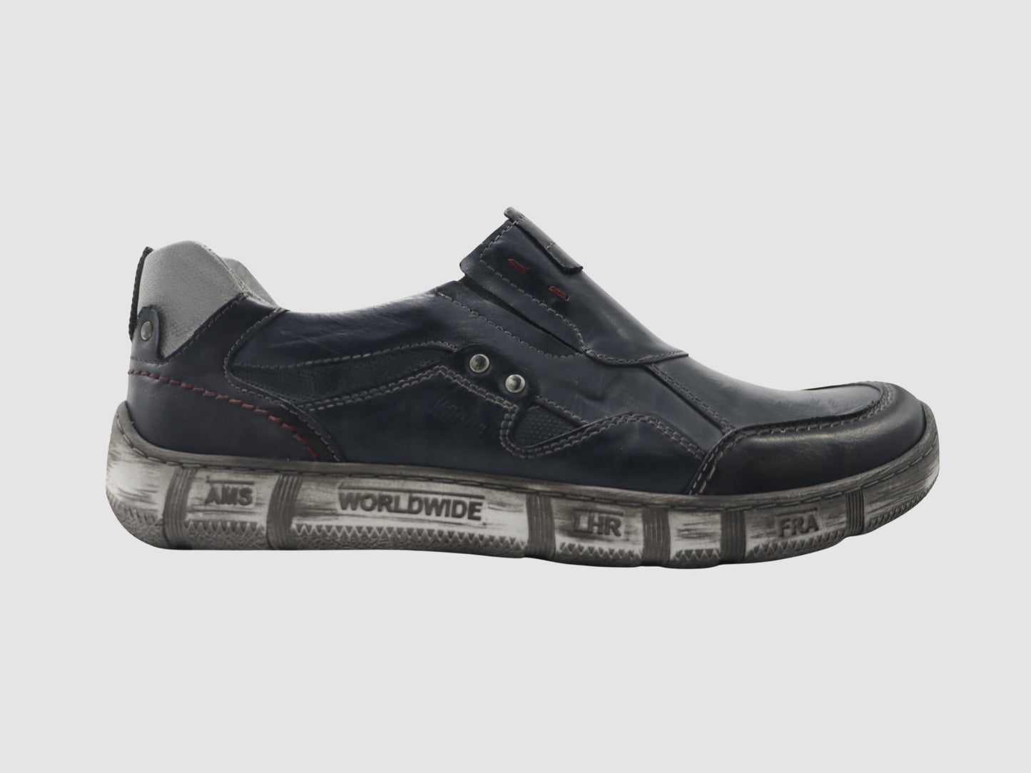 Men's Comfort Slip - On Leather Shoes - Blue/Grey - Euro Shoe House