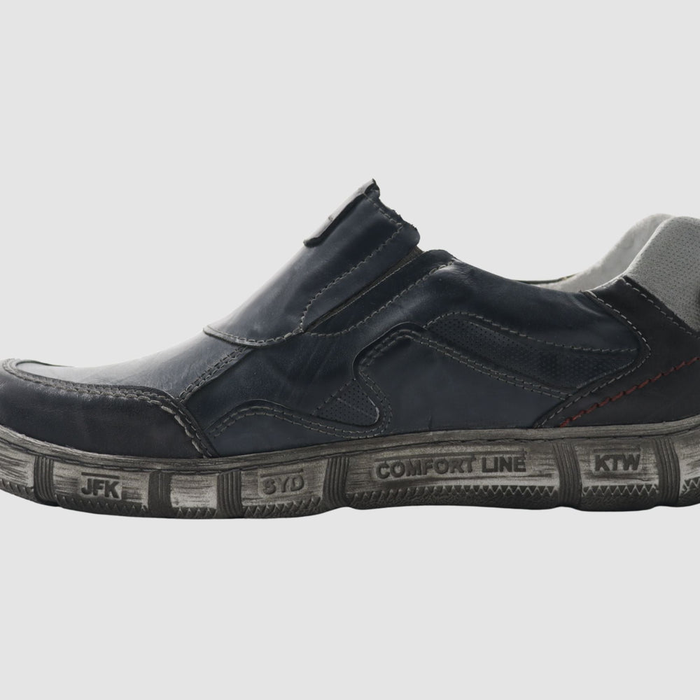 Men's Comfort Slip - On Leather Shoes - Blue/Grey - Euro Shoe House