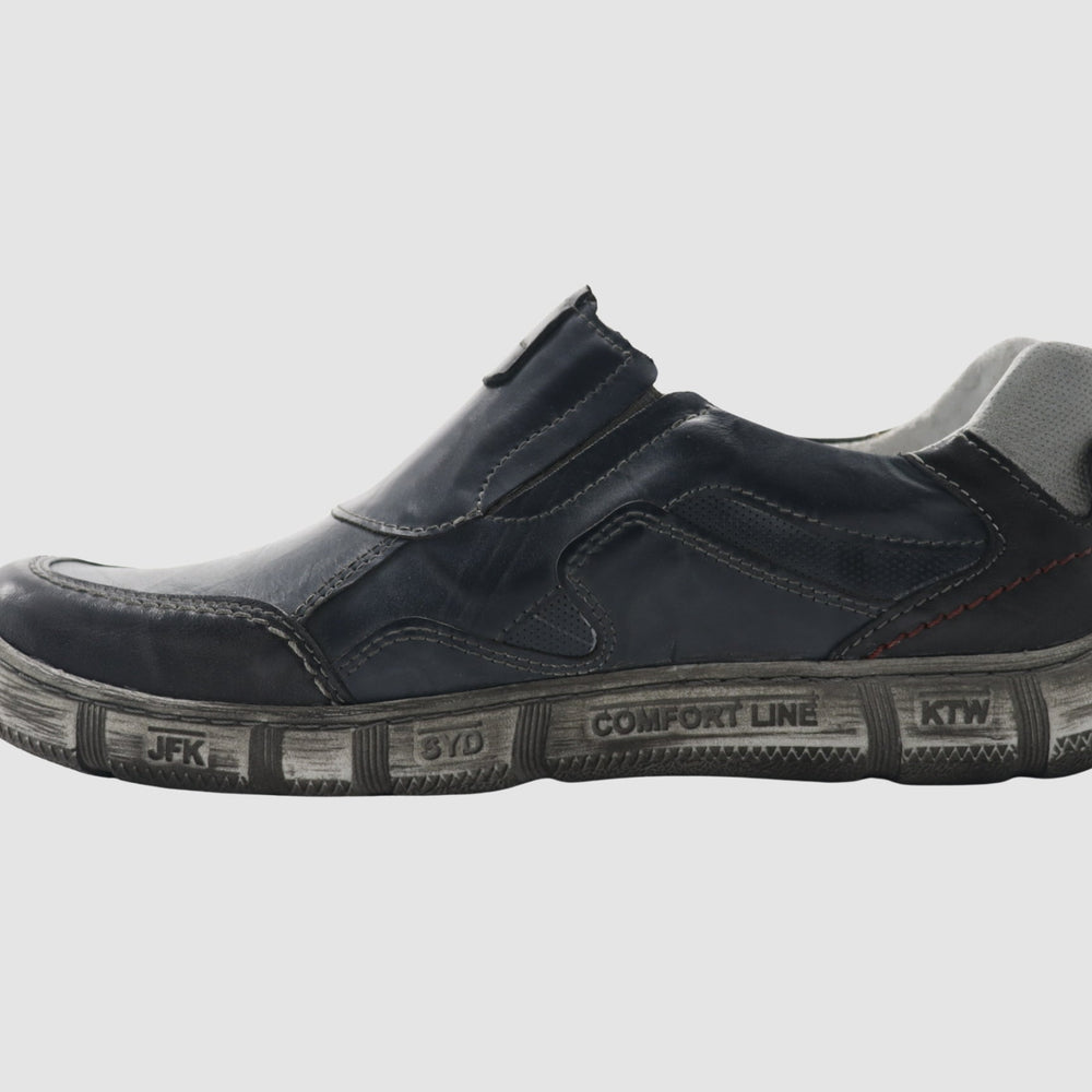 Men's Comfort Slip - On Leather Shoes - Blue/Grey - Euro Shoe House