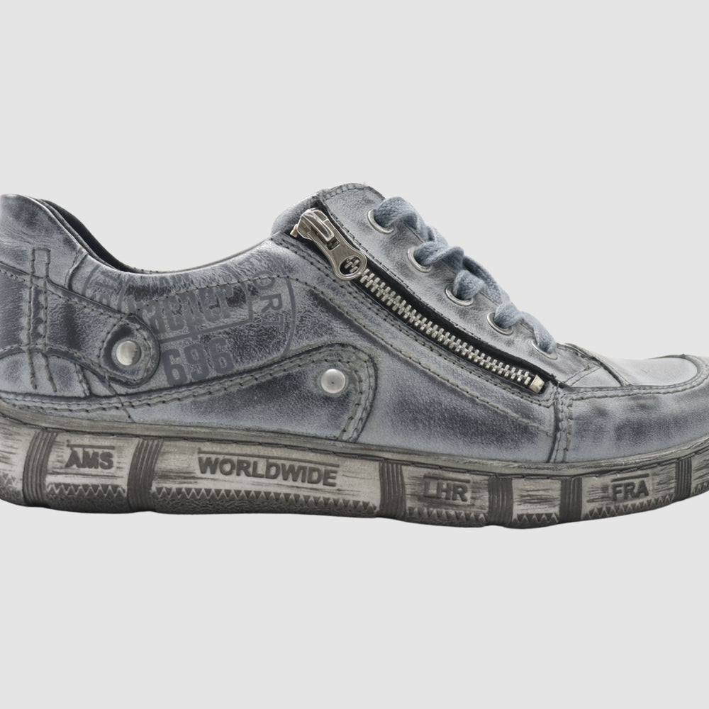 Men's Comfort Zip - Up Leather Shoes - Blue/Grey - Euro Shoe House