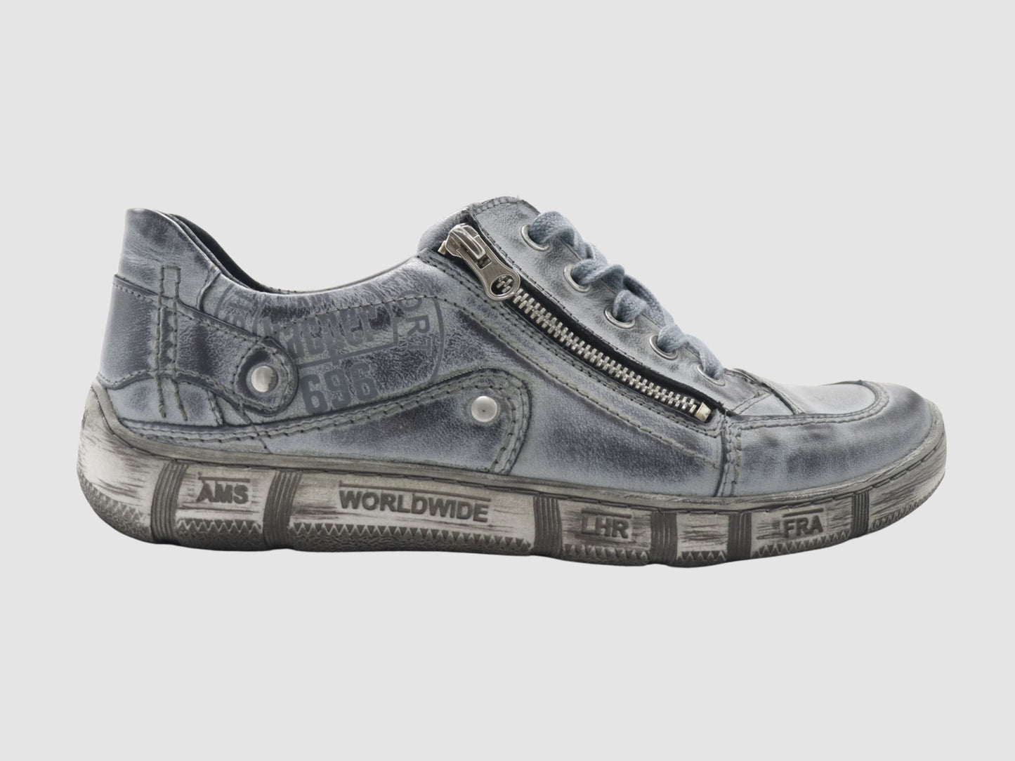 Men's Comfort Zip - Up Leather Shoes - Blue/Grey - Euro Shoe House