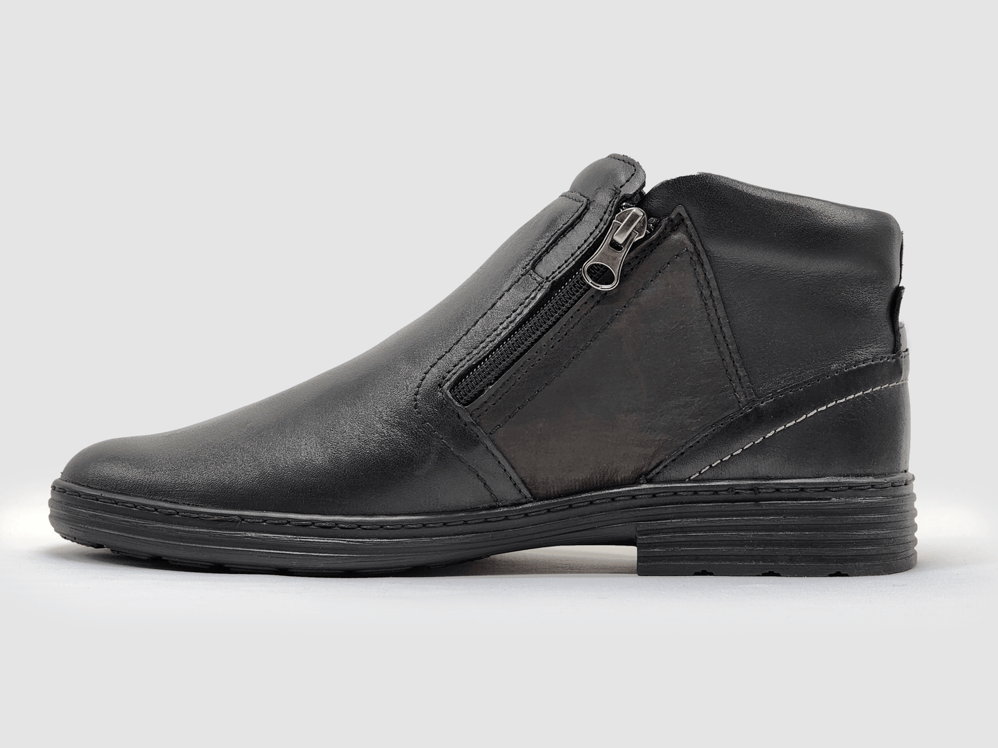 Men's Modern Thick Wool-Lined Laceless Zip-Up Leather Boots - Black Euro Shoe House Men's Modern Thick Wool-Lined Laceless Zip-Up Leather Boots - Black Euro Shoe House