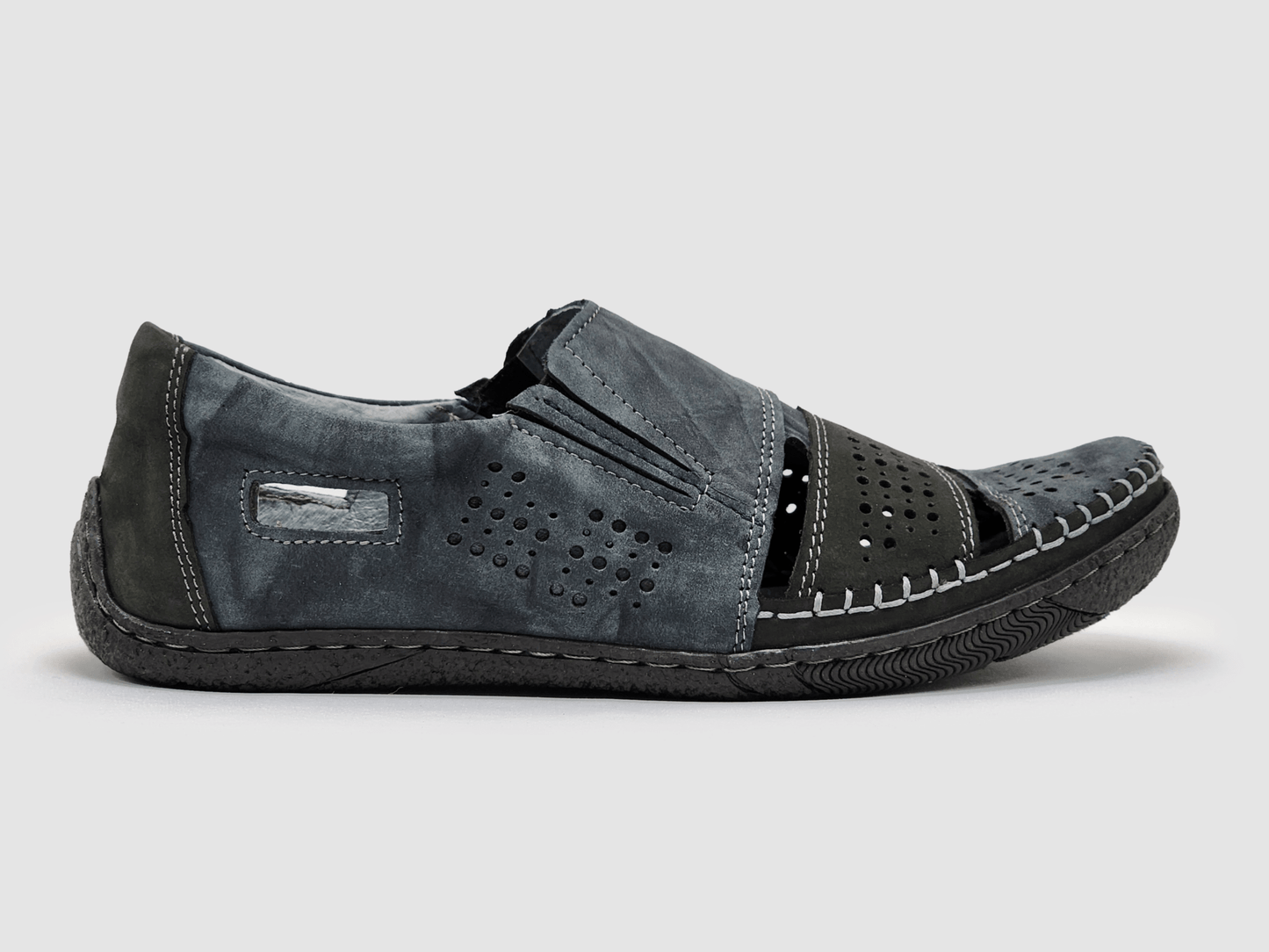 navy leather dress sandals SODA SLIP ON FAUX LEATHER KNIT SANDALS