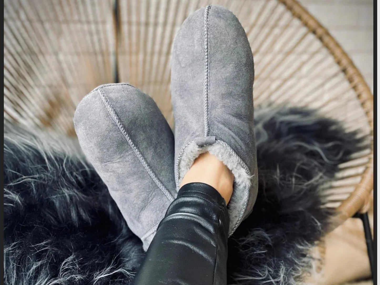 Unisex Mikolaj Sheepskin Slippers - Grey - Euro Shoe House