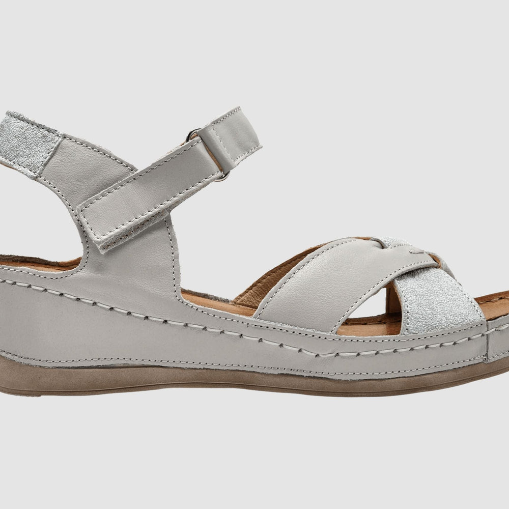 Women's Aster Leather Sandal - White/Silver - Euro Shoe House