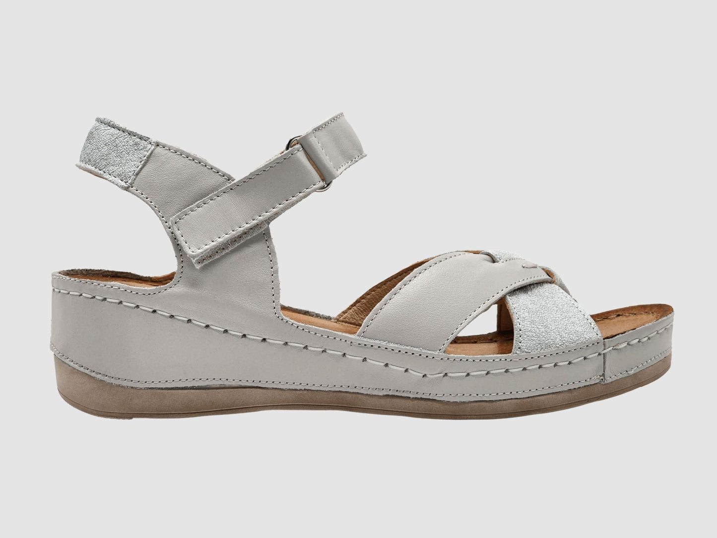 Women's Aster Leather Sandal - White/Silver - Euro Shoe House