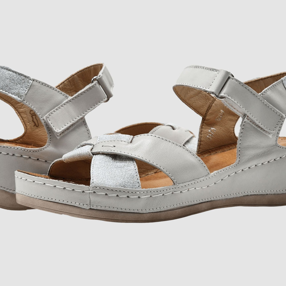 
                  
                    Women's Aster Leather Sandal - White/Silver - Euro Shoe House
                  
                