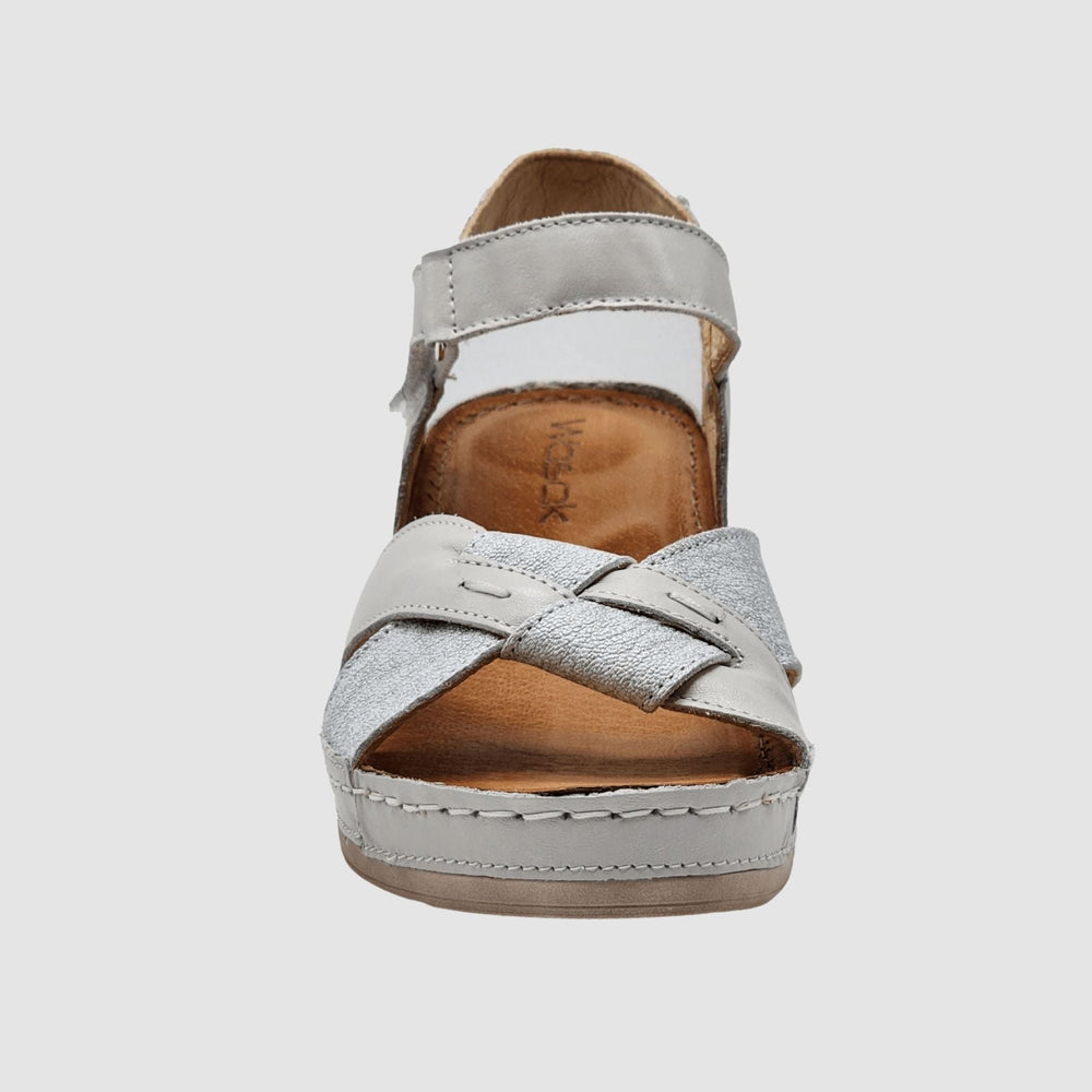 
                  
                    Women's Aster Leather Sandal - White/Silver - Euro Shoe House
                  
                