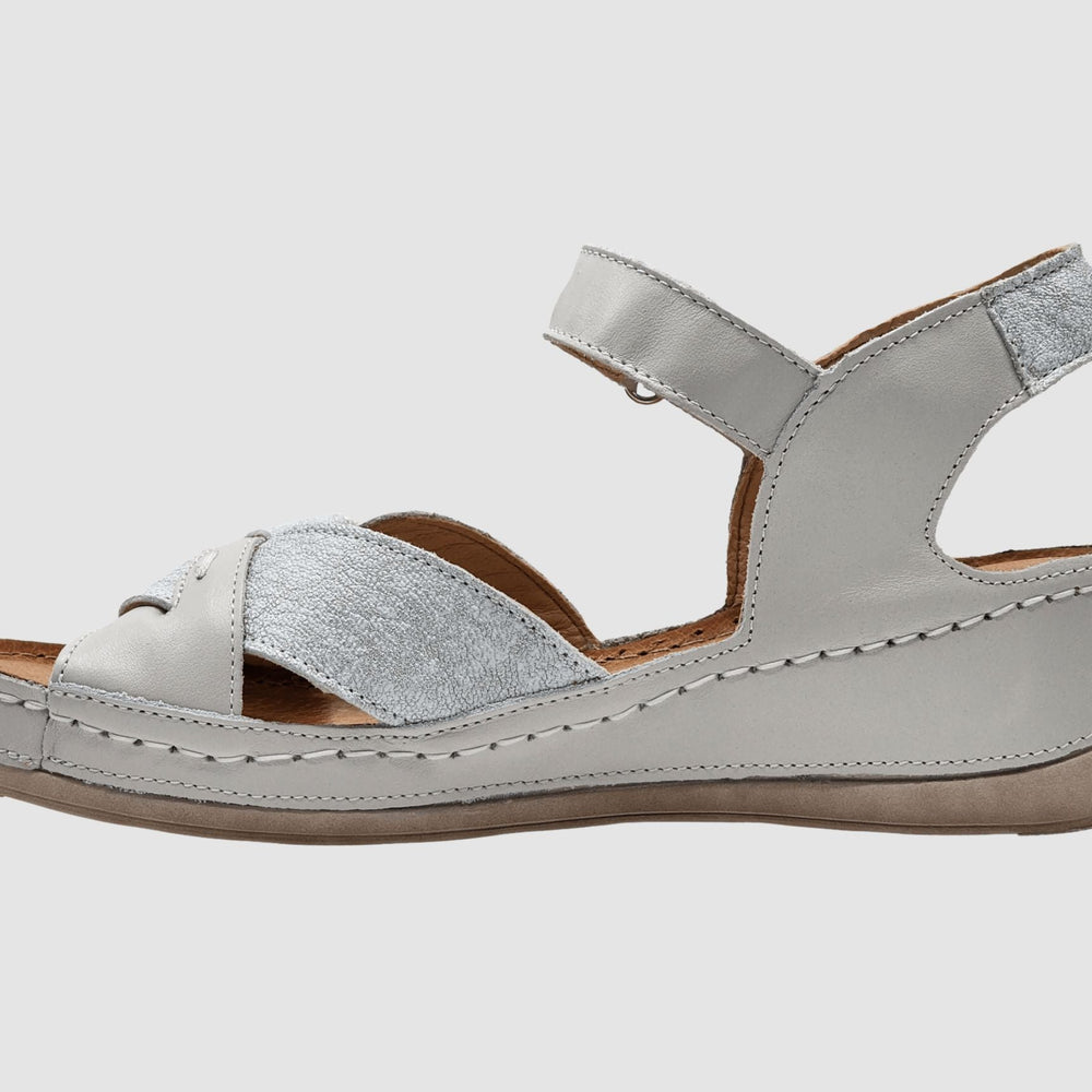 Women's Aster Leather Sandal - White/Silver - Euro Shoe House