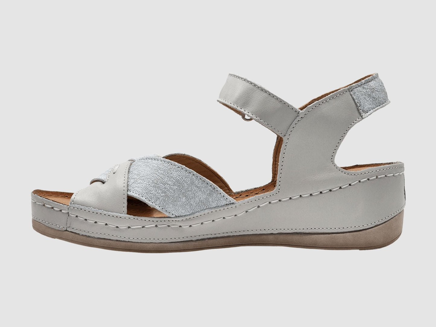 Women's Aster Leather Sandal - White/Silver - Euro Shoe House