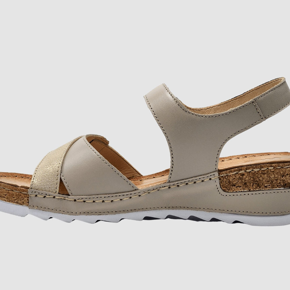 Women's Aven Leather Sandal - Beige/Gold - Euro Shoe House