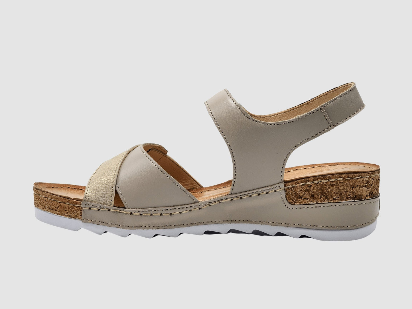Women's Aven Leather Sandal - Beige/Gold - Euro Shoe House