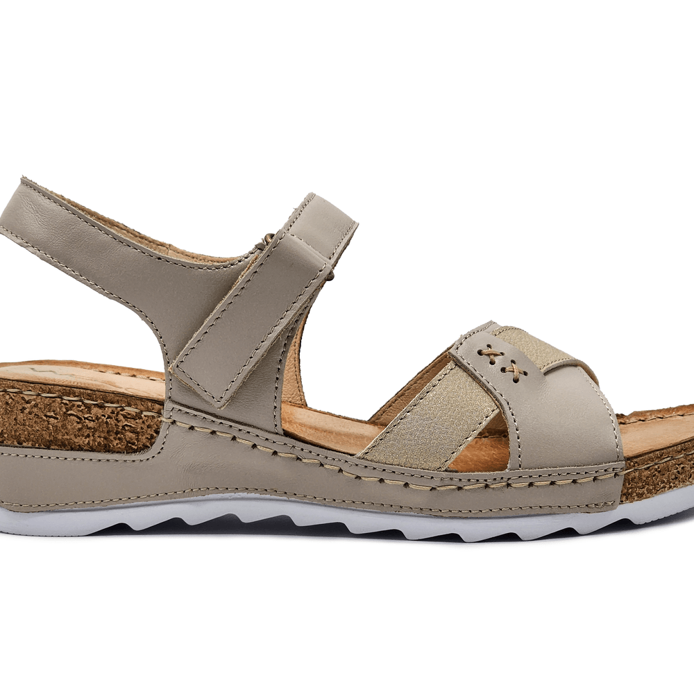 
                  
                    Women's Aven Leather Sandal - Beige/Gold - Euro Shoe House
                  
                