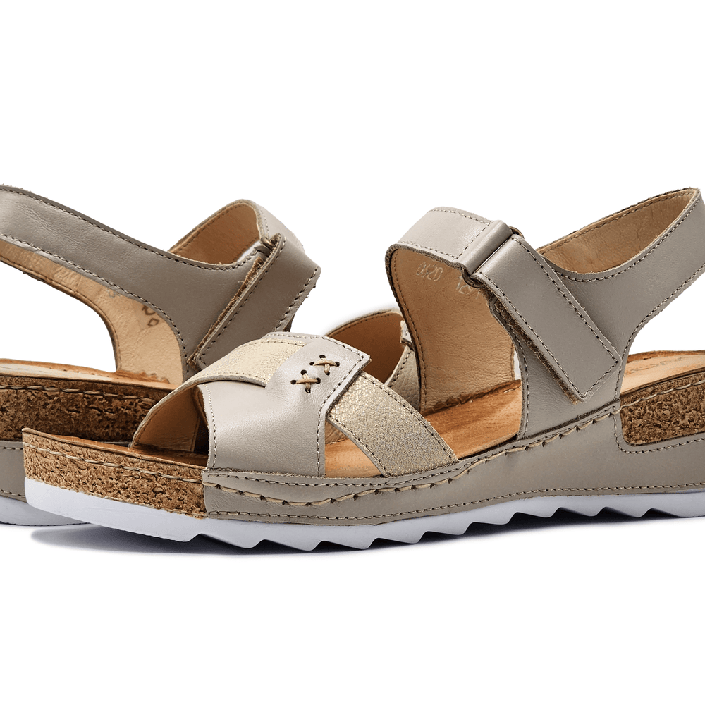 
                  
                    Women's Aven Leather Sandal - Beige/Gold - Euro Shoe House
                  
                