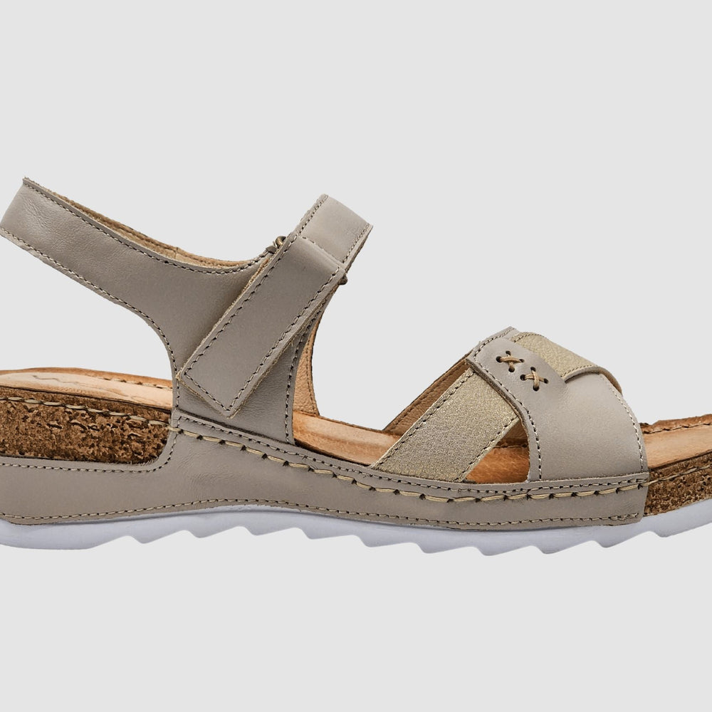 Women's Aven Leather Sandal - Beige/Gold - Euro Shoe House